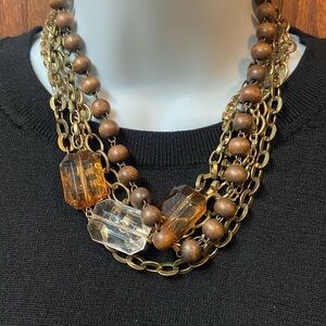Chunky Brown and Gold Multi Strand Necklace